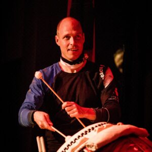 Kris Bergstrom, Grand Annex Musician in Residence 2020, playing taiko drum