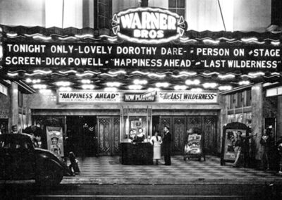 Warner Grand Theatre Historical Photo of Dorothy Dare Under Marquee 1934 Happiness Ahead and Last Wilderness Screening