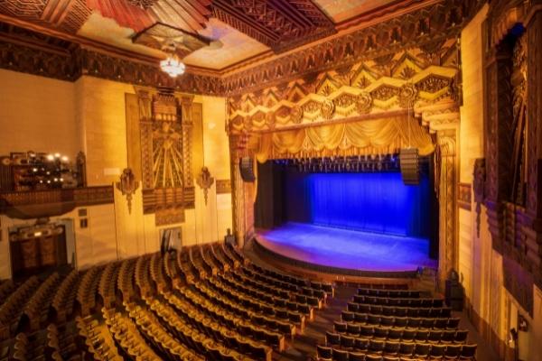 Warner Grand Theatre Interior with Blue Stage Lights