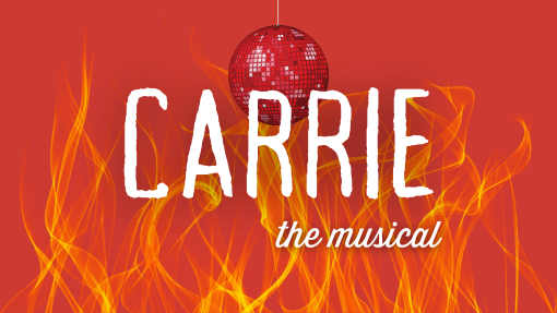 Carrie the Musical image of a red disco ball and a red room in flames