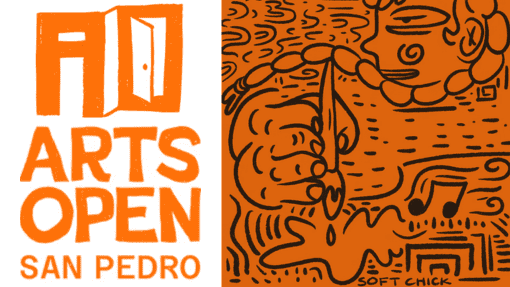 Arts Open San Pedro logo with artwork by Soft Chick